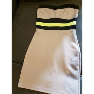 Lulu's neon striped Strapless Taupe Dress